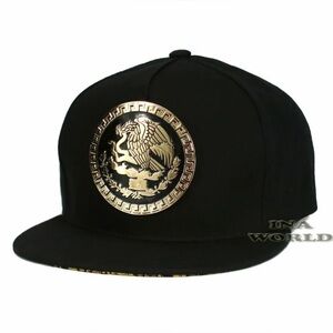 Mexican Mexico Hat Federal Metallic Gold Logo Snapback Flat Bill Baseball Cap